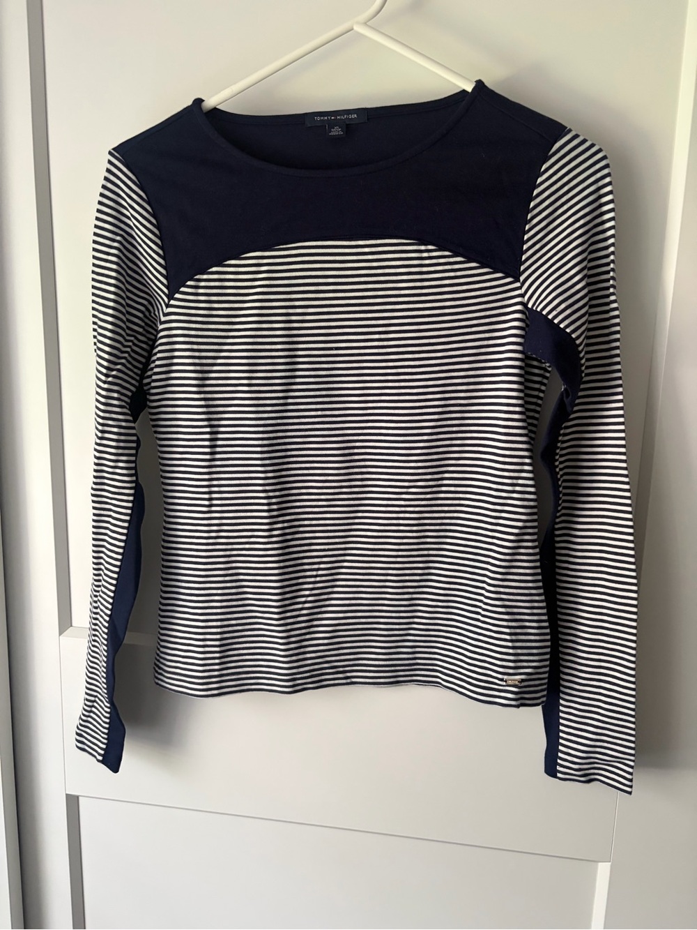 Tommy Hilfiger Navy and White Striped Long-Sleeve Top - xs